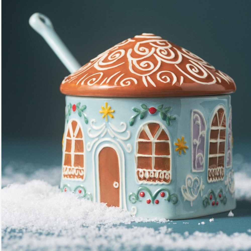 Anthropologie Mint Ginger Ceramic Stoneware Sugar Pot 2 Piece Set New With Tags